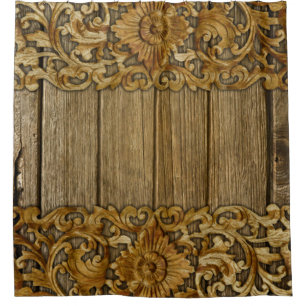 antique wood, floral carvings,vintage,victorian, shower curtain