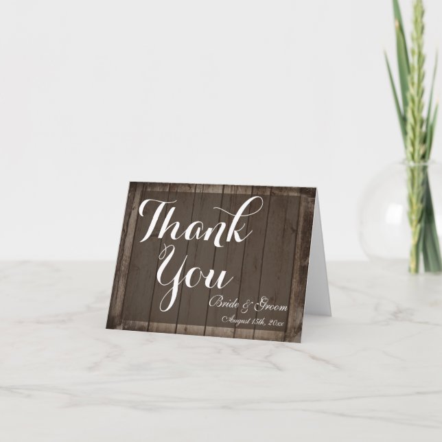 Antique Wood Personalised Wedding Thank You Cards (Front)