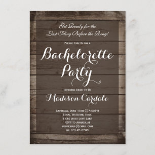 Antique Wood Rustic Bachelorette Party Invitations