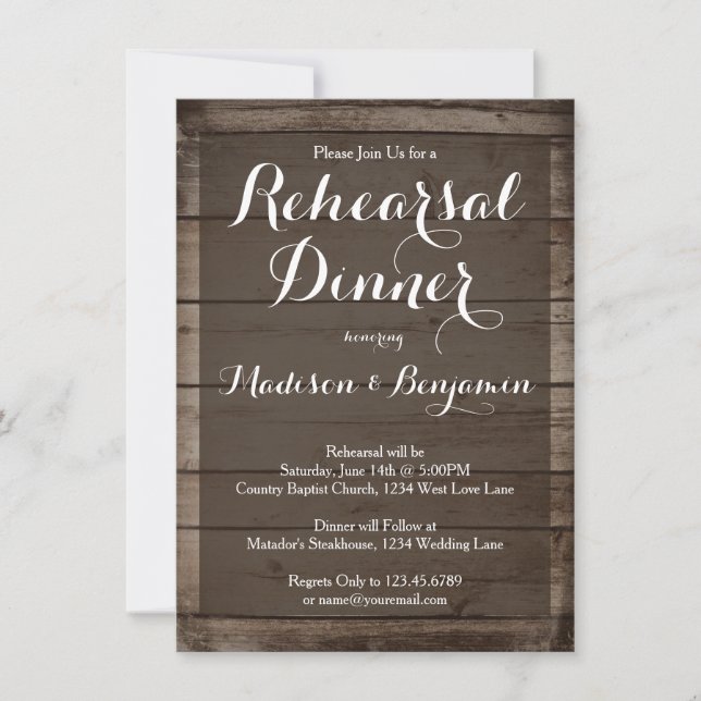 Antique Wood Wedding Rehearsal Dinner Invitations (Front)