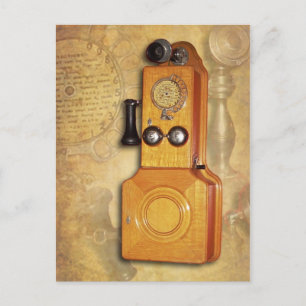 Antique wooden wall telephone postcard