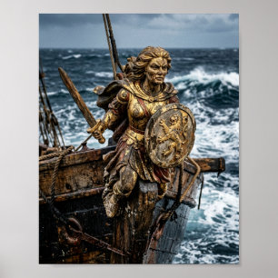 Antique Wooden Warrior Figurehead Sailing Ship Bow Poster