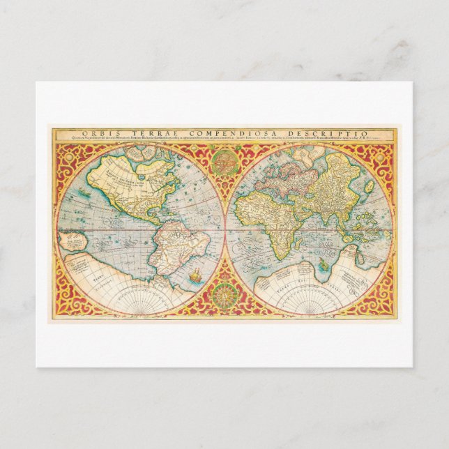 Antique World Map 1637 Postcard (Front)