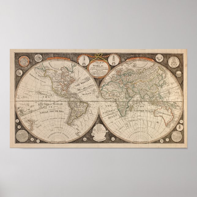 Antique World Map, 1799 (Thomas Kitchen) Poster (Front)