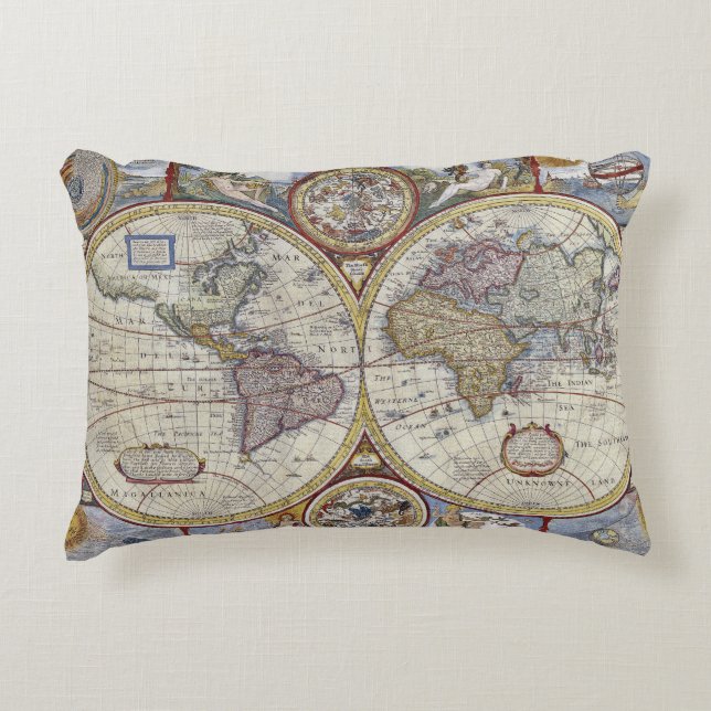 Antique World Map #3 Decorative Cushion (Front)