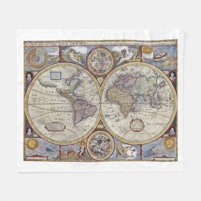 Antique World Map #3 Fleece Blanket (Front (Horizontal))