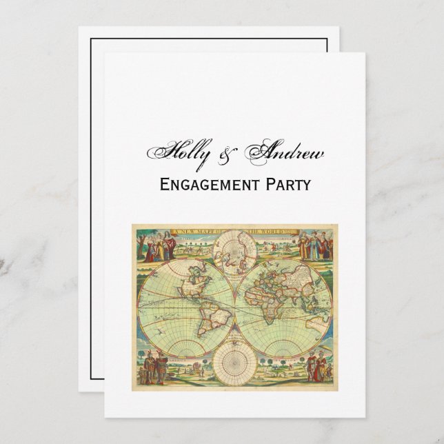 Antique World Map #4 Invitation (Front/Back)