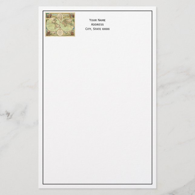 Antique World Map #4 Stationery (Front)
