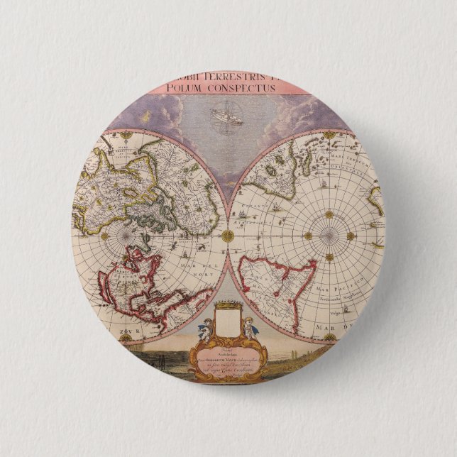 Antique World Map 6 Cm Round Badge (Front)