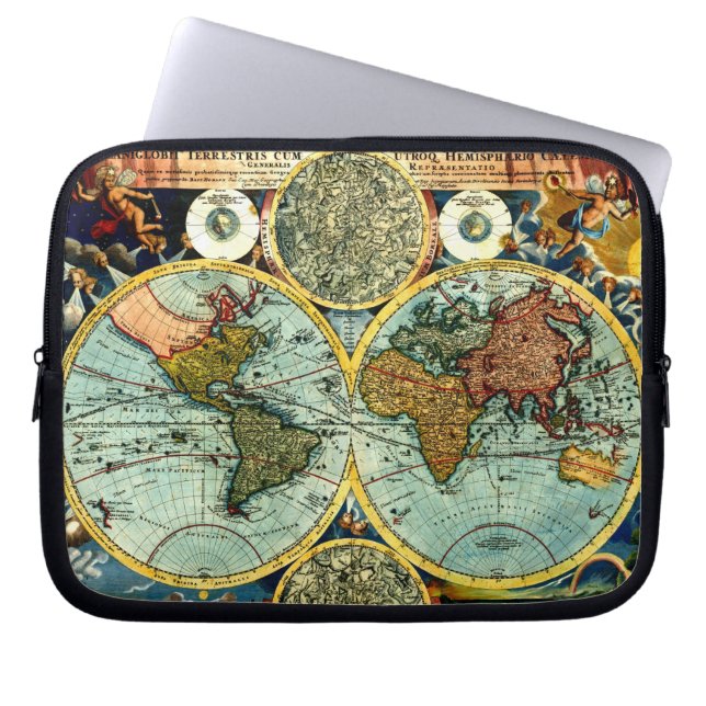 Antique World Map Art Laptop Sleeve (Front)