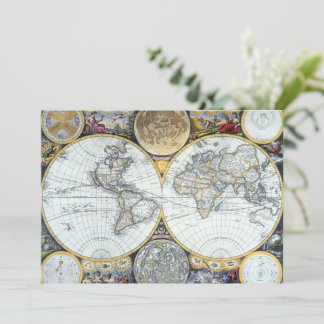 Antique World Map, Atlas Maritimus by John Seller Invitation