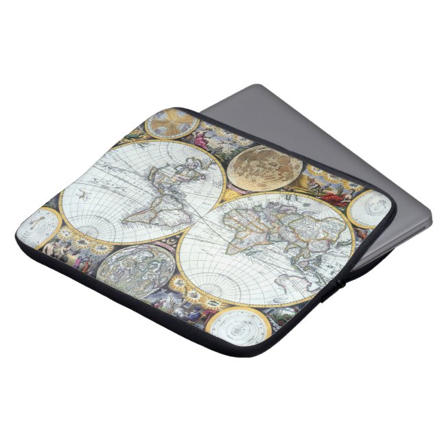 Antique World Map, Atlas Maritimus by John Seller Laptop Sleeve (Front Top)