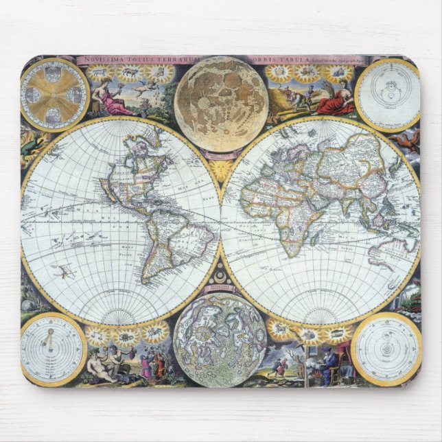 Antique World Map, Atlas Maritimus by John Seller Mouse Pad (Front)