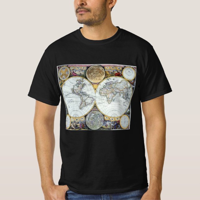 Antique World Map, Atlas Maritimus by John Seller T-Shirt (Front)