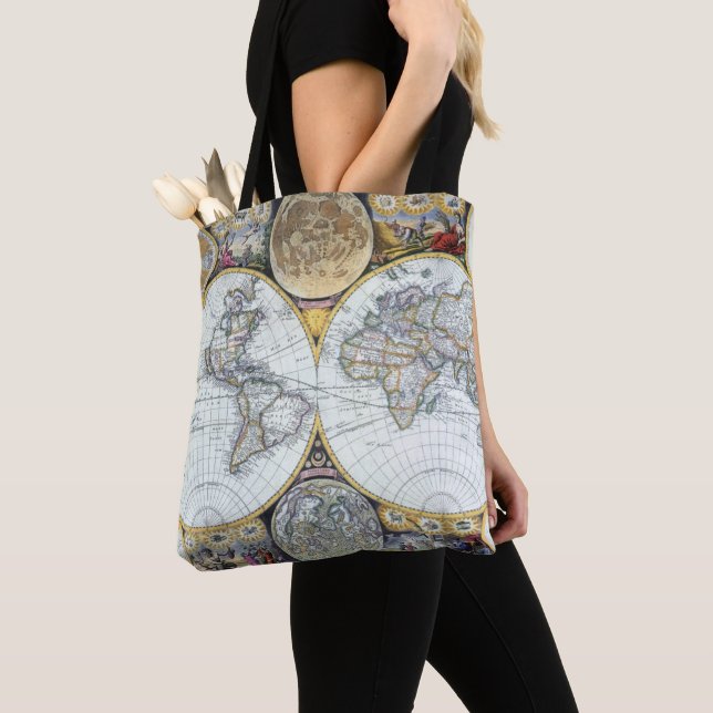 Antique World Map, Atlas Maritimus by John Seller Tote Bag (Close Up)