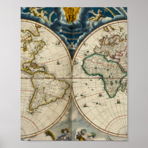 Antique World Map - Blaeu, Joan 1664 Poster