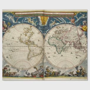 Antique World Map - Blaeu, Joan 1664 Wrapping Paper