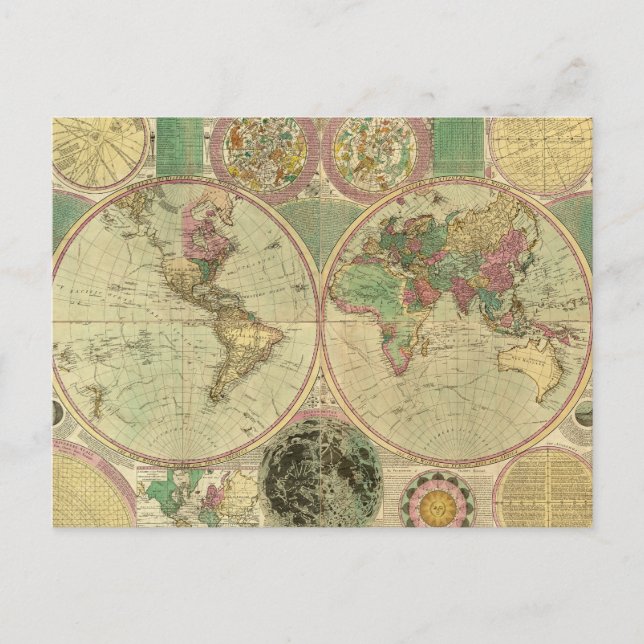 Antique World Map by Carington Bowles, circa 1780 Postcard (Front)