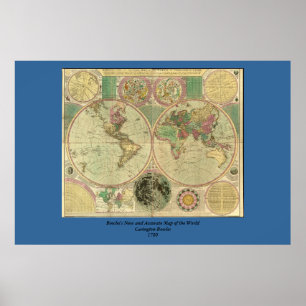 Antique World Map by Carington Bowles, circa 1780 Poster