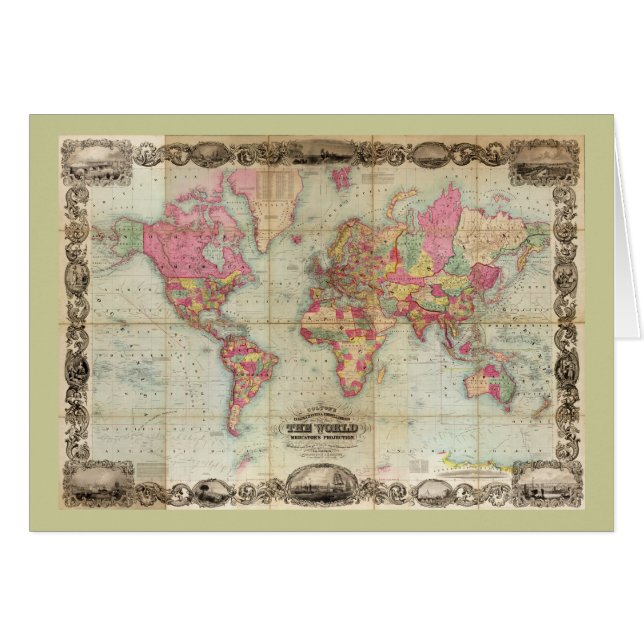 Antique World Map by John Colton, circa 1854 (Front Horizontal)