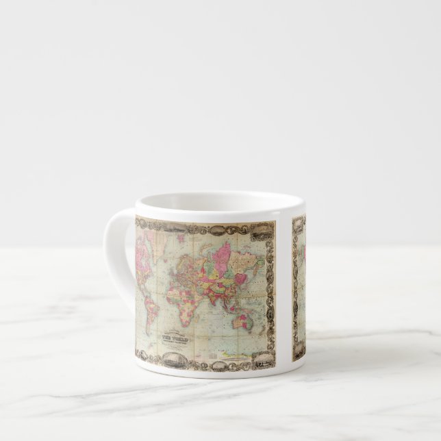 Antique World Map by John Colton, circa 1854 Espresso Cup (Front Left)