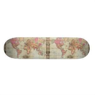 Antique World Map by John Colton, circa 1854 Skateboard