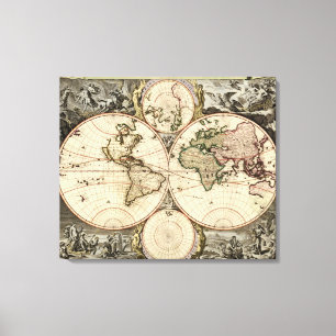 Antique World Map by Nicolao Visscher, circa 1690 Canvas Print