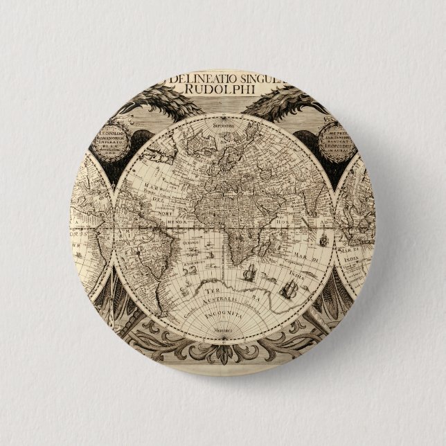 Antique World Map by Philipp Eckebrecht - 1630 6 Cm Round Badge (Front)