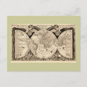 Antique World Map by Philipp Eckebrecht - 1630 Postcard