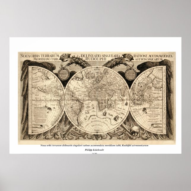 Antique World Map by Philipp Eckebrecht - 1630 Poster (Front)