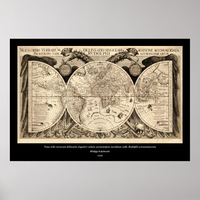 Antique World Map by Philipp Eckebrecht - 1630 Poster (Front)