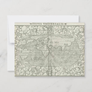 Antique World Map by Sebastian Münster circa 1560 Invitation