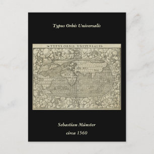 Antique World Map by Sebastian Münster circa 1560 Postcard