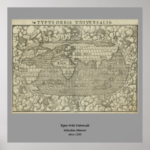 Antique World Map by Sebastian Münster circa 1560 Poster