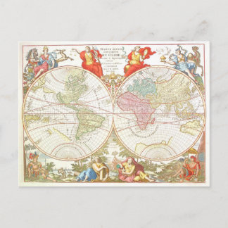 Antique World Map c1694 Postcard