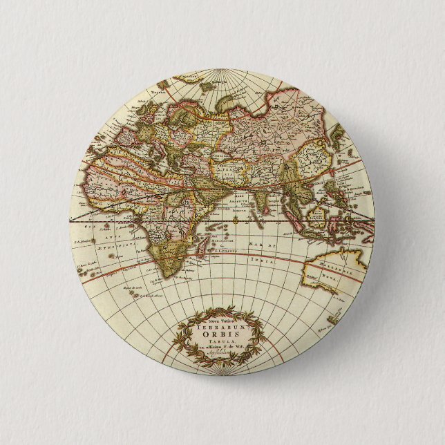 Antique World Map, c. 1680. By Frederick de Wit 6 Cm Round Badge (Front)