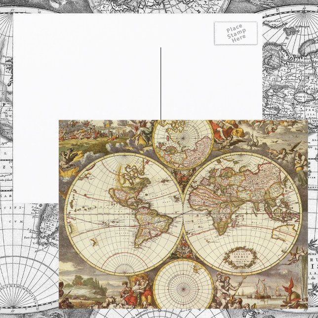 Antique World Map, c. 1680. By Frederick de Wit Postcard (Creator Uploaded)