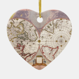 Antique World Map Ceramic Tree Decoration