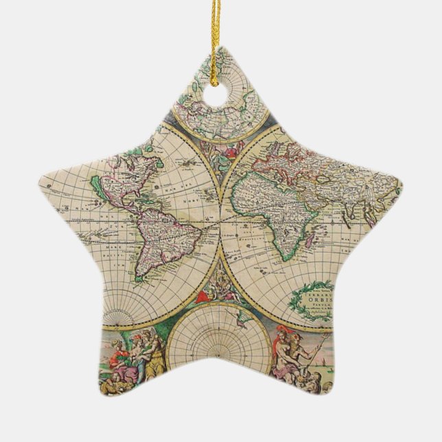 Antique World Map Ceramic Tree Decoration (Front)