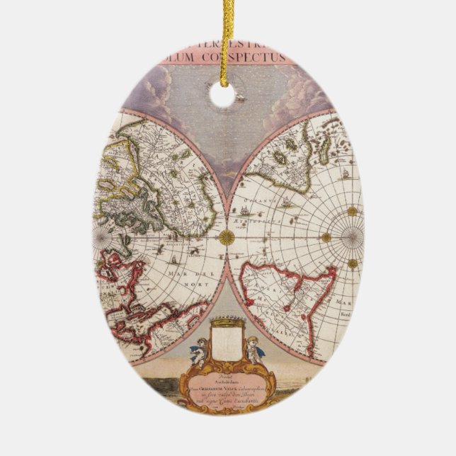 Antique World Map Ceramic Tree Decoration (Front)