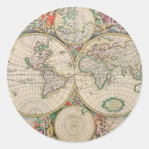 Antique World Map Classic Round Sticker