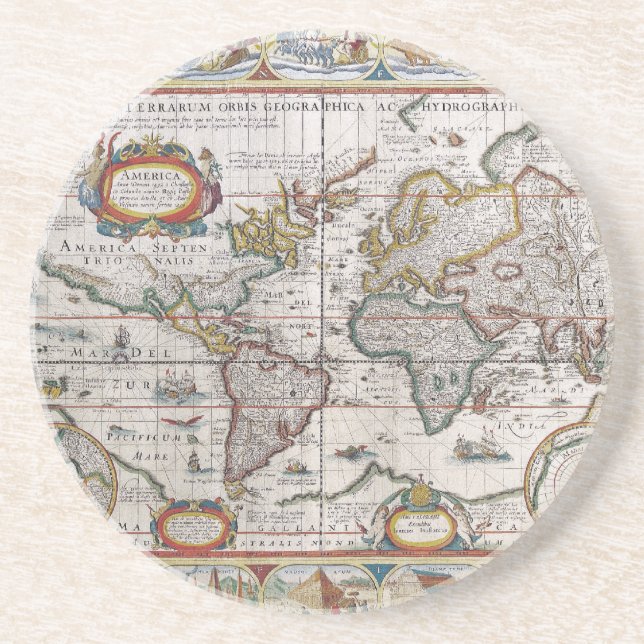 Antique World Map coaster (Front)