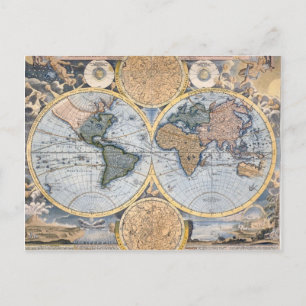 Antique world map cool postcard