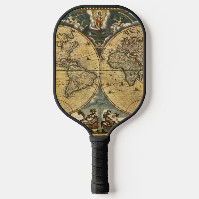 Antique World Map Distressed #2 Pickleball Paddle (Front)