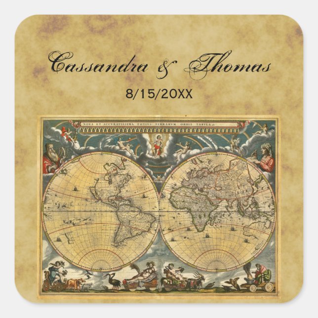 Antique World Map Distressed BG envelope seals (Front)