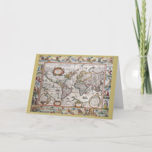 Antique World Map greeting card (Front)
