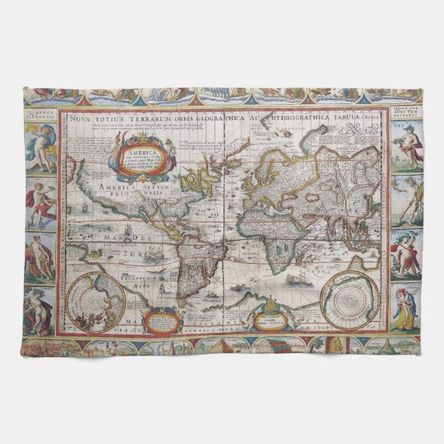 Antique World Map hand towels (Horizontal)