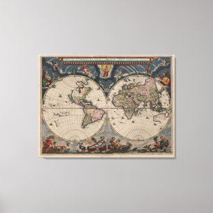 Antique World Map: Historical Cartography Art Canvas Print