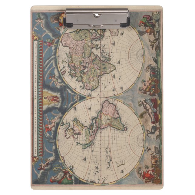 Antique World Map: Historical Cartography Art Clipboard (Front)