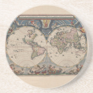 Antique World Map: Historical Cartography Art Coaster